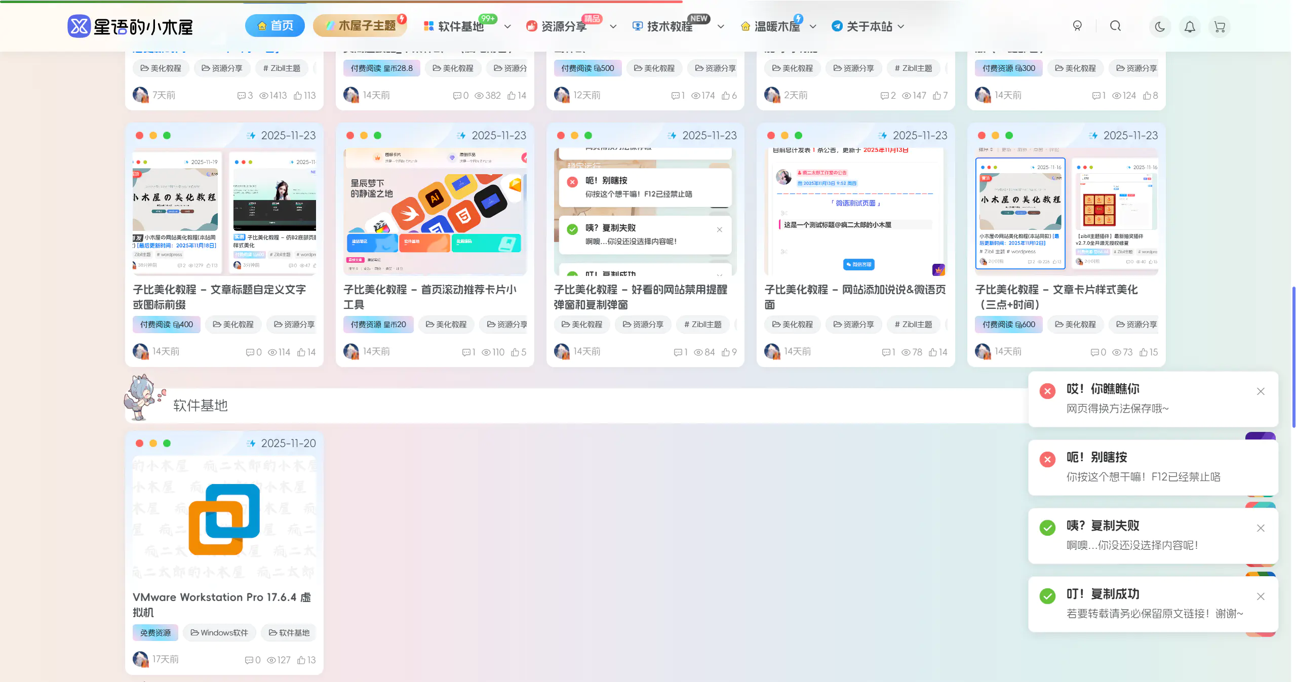 图片[2] - 子比美化教程 – 好看的网站禁用提醒弹窗和复制弹窗 - 星语的小木屋